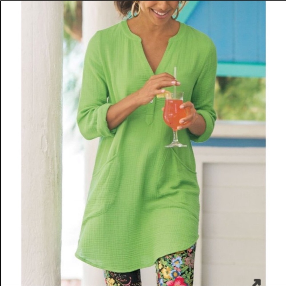 Soft Surroundings Santorini Green Gauze Tunic Top S
